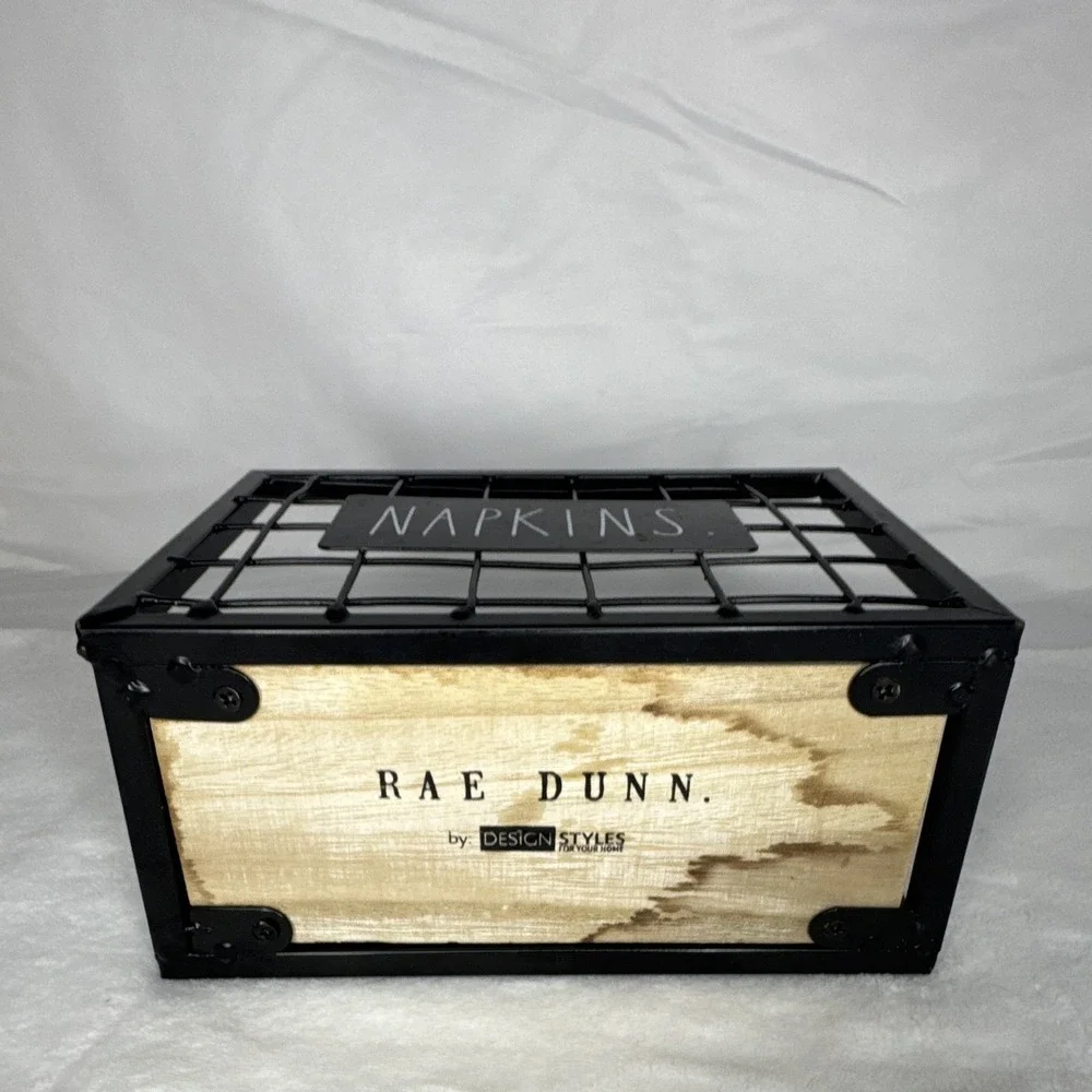 Rae Dunn NAPKINS Black Metal Wire & Wood Napkin Holder, Freestanding
